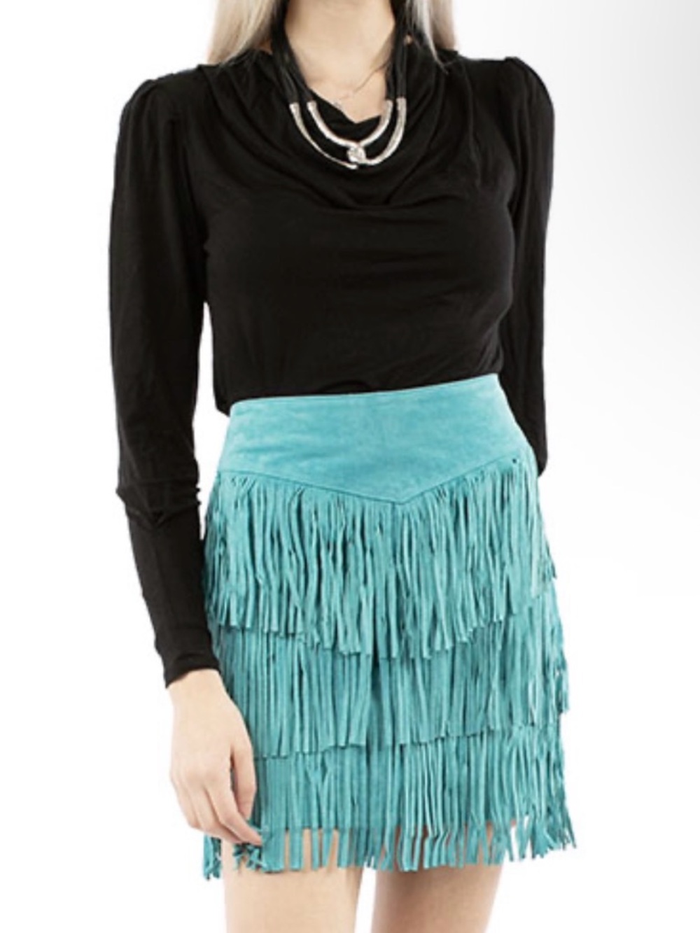 NWT Scully Western Tiered Suede Fringe Mini Skirt - Picture 8 of 8